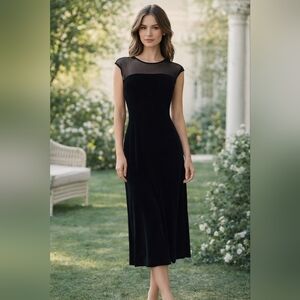 Vintage Stretch Velvet Dress Midi Whimsigoth Sheer Back size Medium